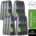 Dove Men+Care Fresh and Clean 2-in-1 Shampoo and Conditioner, 400ml, 12 Bottles, 67928060